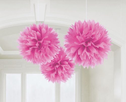 Farbe Bright Pink Rosa hängende Pom Pom Dekoration 3er-Set