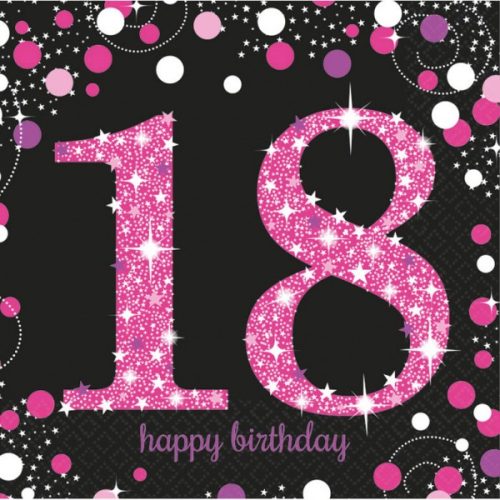 Geburtstag Pink Happy Birthday 18 Servietten, 16er Set, 33x33 cm