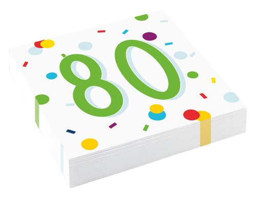 Happy Birthday 80 Confetti Serviette 20 Stk. 33x33 cm