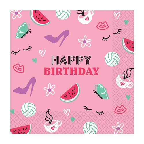 Geburtstag Pink Happy Birthday Serviette 16er-Pack 33x33 cm