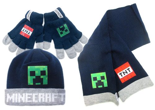 Minecraft Kinder Mütze, Schal und Handschuhe Set 54-56 cm