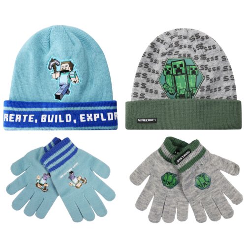 Minecraft Build Kinder Mütze + Handschuh Set 54-56 cm