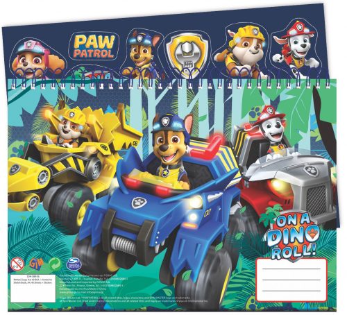 Paw Patrol Dino Rescue A/4 Spiral-Skizzenbuch 40 Blatt mit Aufkleber