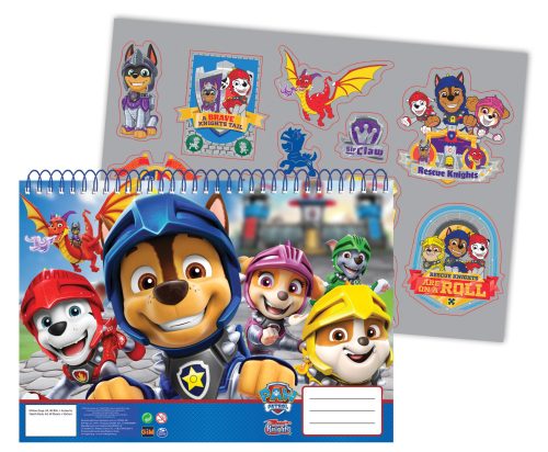 Paw Patrol Knights A/4 Spiral Skizzenbuch mit 40 Blättern und Aufklebern