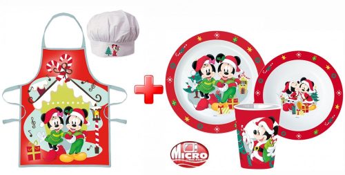 Disney Minnie  and Mickey  Weihnachtsschürze und Kunststoffgeschirrset