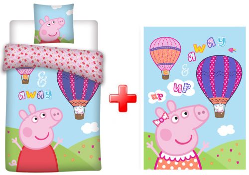 Peppa Wutz Hot Air Balloon Kinder-Bettwäsche-Set und Polar-Fleece-Decke