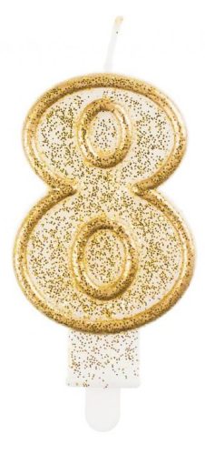 Nummer Gold Goldene Glitzerziffernkerze 8, Tortenkerze