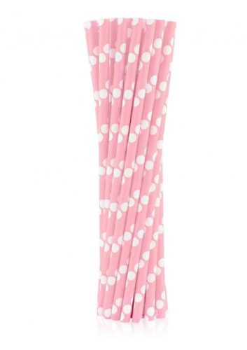 Farbe Light Pink Polka Dots Rosa Papierstrohhalme 24er Pack