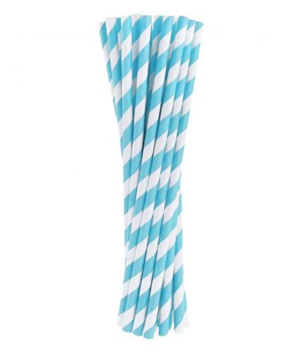 Farbe Light Blue Stripes Blaue Papierstrohhalme 24 Stk