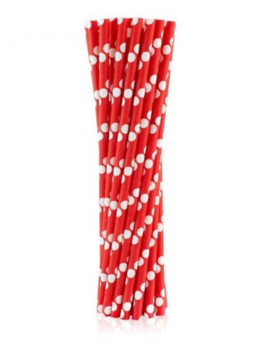 Farbe Red Polka Dots Rote Papierstrohhalme 24er-Pack