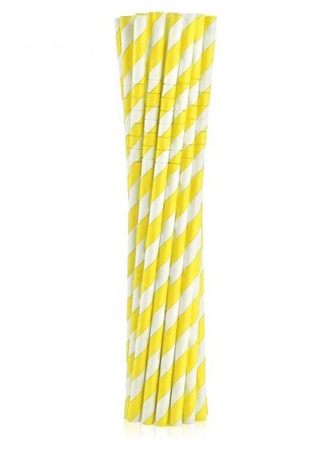 Farbe Yellow Stripes Gelbe Flexible Papierstrohhalme 12 Stk