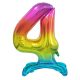 Nummer Rainbow Bunte Zahl 4 Folienballon mit Sockel 74 cm