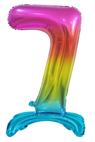 Nummer Rainbow Bunter 7er Zahlenfolienballon mit Sockel 74 cm