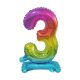 Nummer Rainbow Bunter Mini Zahl 3 Folienballon mit Basis 38 cm