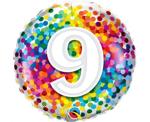 Nummer Rainbow Confetti Bunte Nummer 9 Folienballon 46 cm