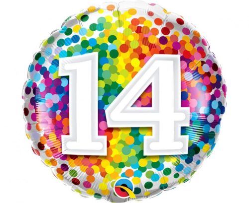 Nummer Rainbow Confetti Bunter Nummer 14 Folienballon 46 cm