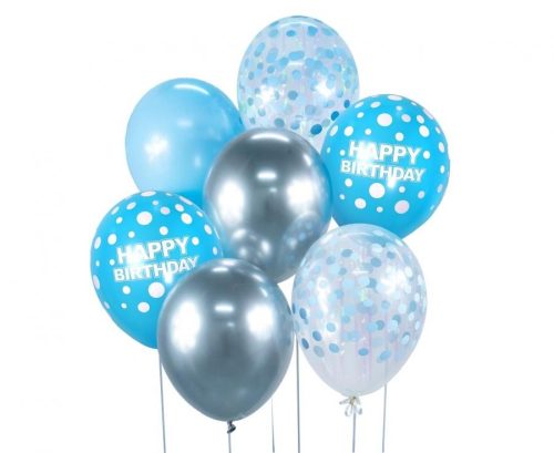 Farbe Happy Birthday Silber-Blau, Silber-Blau Ballonset 7 Stk 30cm (12 Zoll)