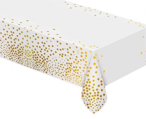 Geburtstag White Gold Dots, Weiß Folie Tischdecke 137x183 cm