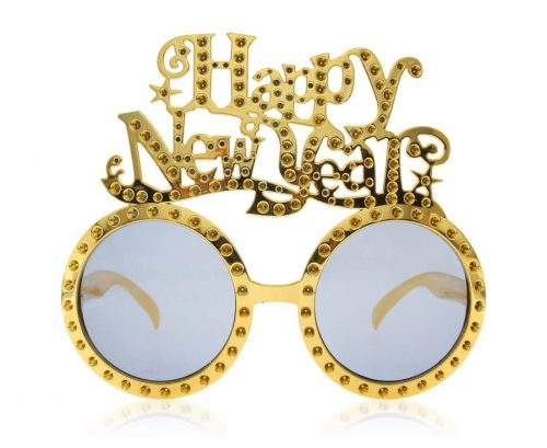 Neujahr Happy New Year Gold, Gold Partybrille