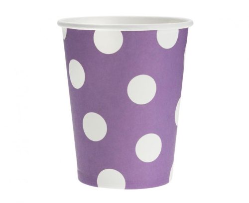 Farbe Purple Polka Dots Lila Papierbecher 6er Set, 270 ml