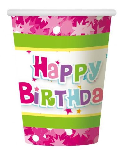 Geburtstag Pink Happy Birthday Pappbecher 6 Stk. 270 ml