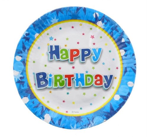 Geburtstag Blue Happy Birthday Pappteller 6er-Set, 18 cm