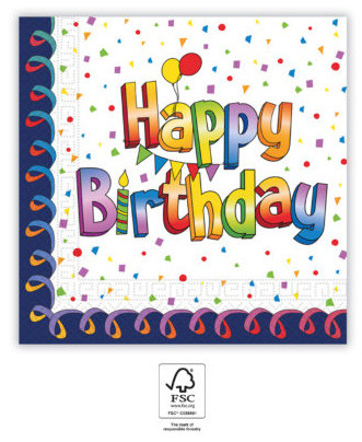 Geburtstag Multicolor Happy Birthday Serviette 20 Stk 33x33 cm FSC