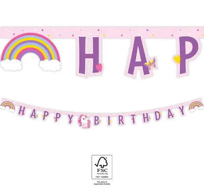 Einhorn Rainbow Colors Happy Birthday Schild FSC 2 m