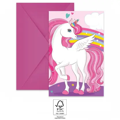 Einhorn Rainbow Colors Party-Einladung 6 Stk FSC