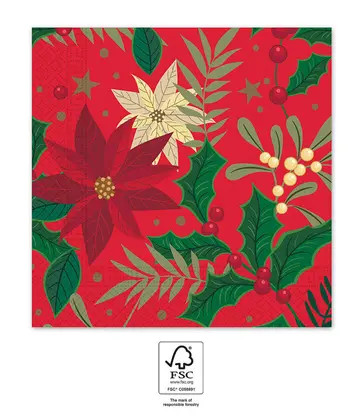 Weihnachten Holly Poinsettia i Serviette 20 Stk 33x33 cm FSC