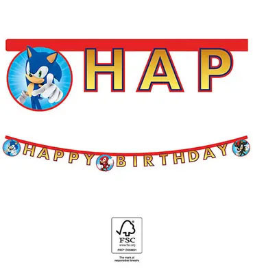 Sonic the Hedgehog Sega Sonic der Igel Happy Birthday Banner FSC 2 m