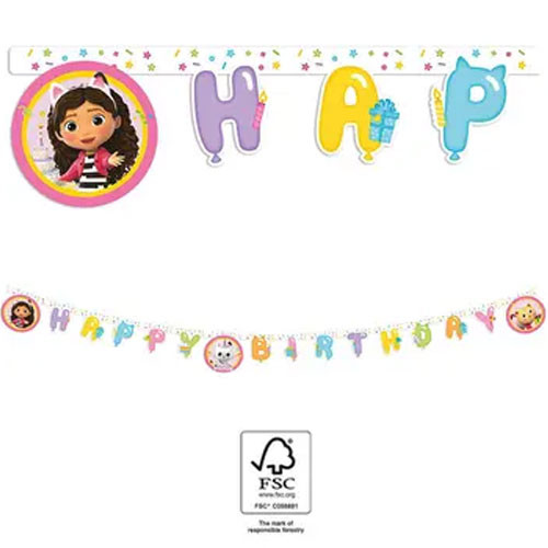 Gabby's Dollhouse Friends Happy Birthday Banner FSC 2 m