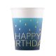 Geburtstag Golden Blue Happy Birthday Papierbecher, 8 Stück, 200 ml, FSC