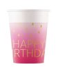 Geburtstag Golden Pink Happy Birthday Papierbecher, 8 Stk, 200 ml, FSC