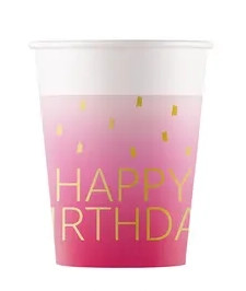 Geburtstag Golden Pink Happy Birthday Papierbecher, 8 Stk, 200 ml, FSC