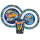 Hot Wheels Blue Fire Geschirrset, Mikroplastik-Set, mit Glas 260 ml