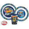 Hot Wheels Blue Fire Geschirrset, Mikroplastik-Set, mit Glas 260 ml