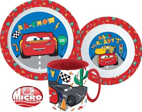 Disney Cars Geschirrset, Mikrokunststoff-Set mit Becher 350 ml