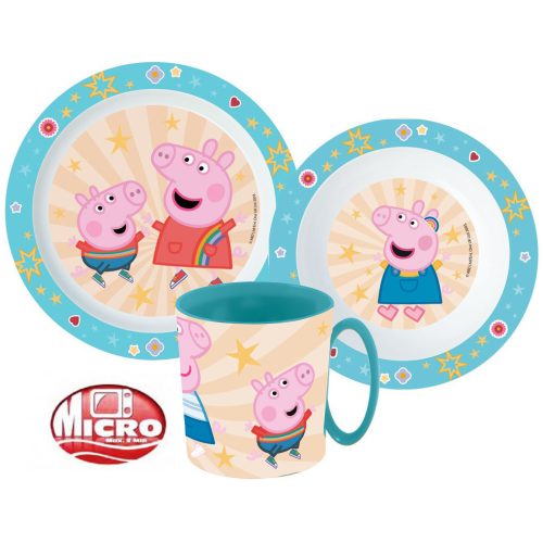 Peppa Wutz Geschirrset, Mikro-Kunststoffset mit Tasse 350 ml