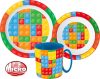 Bricks Lego-Motiv Geschirrset, Mikroplastik-Set mit Becher 350 ml