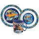 Hot Wheels Blue Fire Geschirrset, Mikrokunststoff-Set mit Becher 350 ml